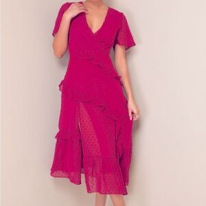 Lulus‎ Next to You Plum Swiss Dot Ruffled Midi Dress